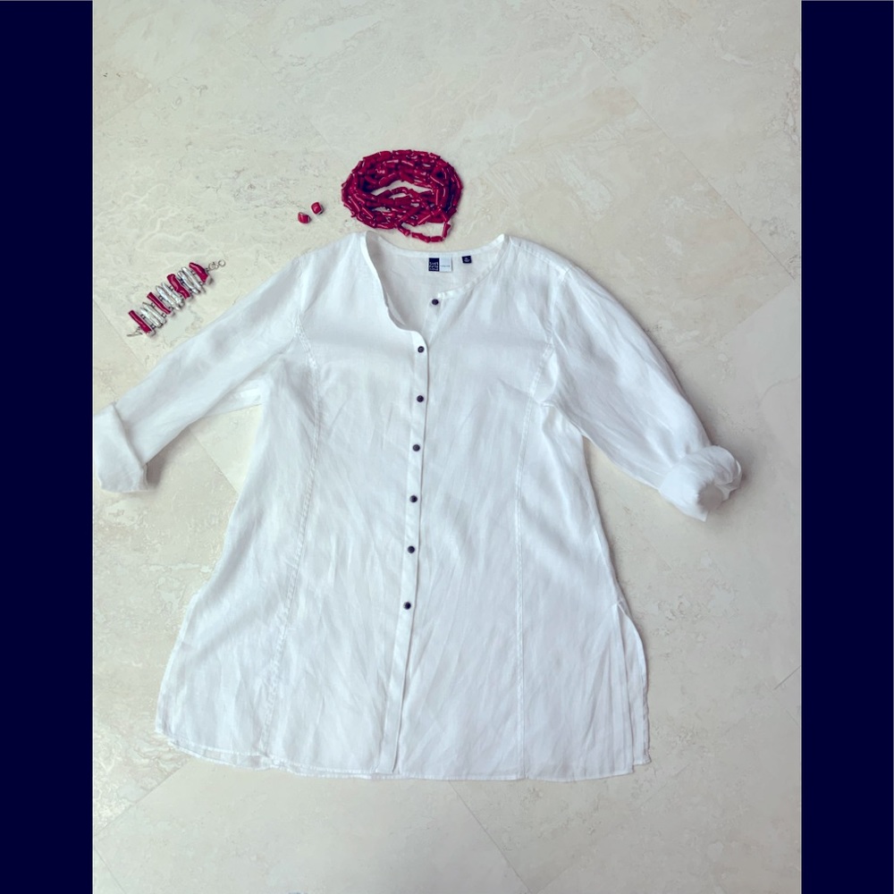 Chic White Linen by Saks XLG Tunic